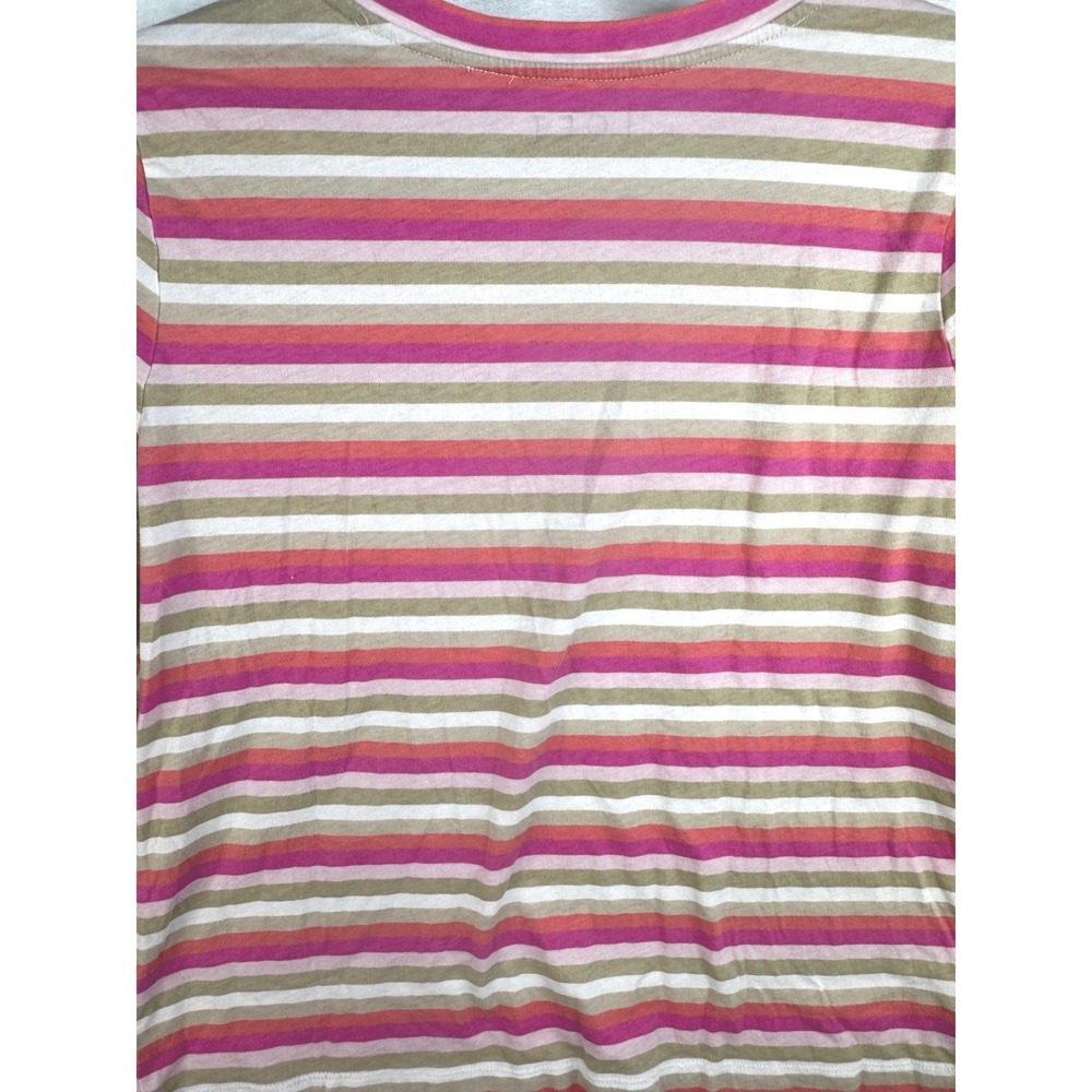 LOFT Womens Large Pink Tan Striped Long Sleeve Cotton Crew Neck T-Shirt L - Picture 8 of 8